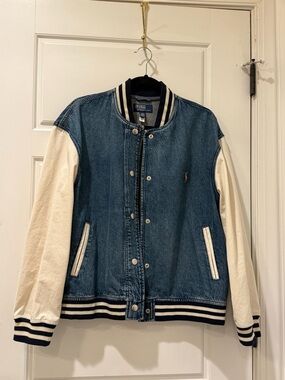 Polo by Ralph Lauren Denim Bomber Jacket with Cream Sleeves
